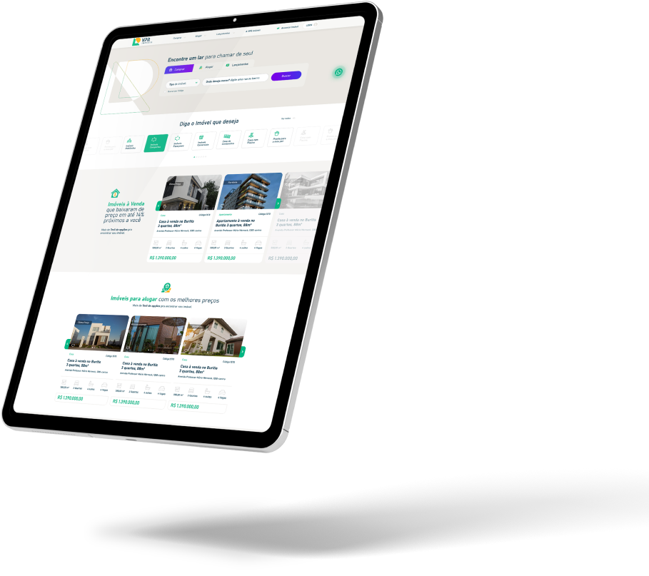 Tablet mostra a página inicial da VPR imóveis